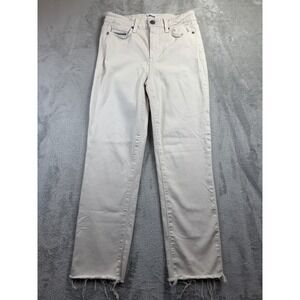 Paige Jeans Women's 27 Jacqueline Crop High Rise Straight Leg Ecru/Cream Raw Hem